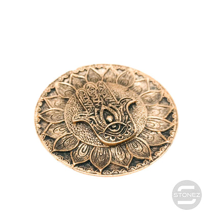 600102171-01 Porta Incienso Mano Fátima En Resina 9,5 Cms Aprox En Color Bronce