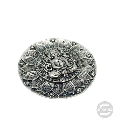 600102171-04 Porta Incienso Buda En Resina 9,5 Cms Aprox En Color Plata
