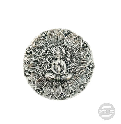 600102171-04 Porta Incienso Buda En Resina 9,5 Cms Aprox En Color Plata