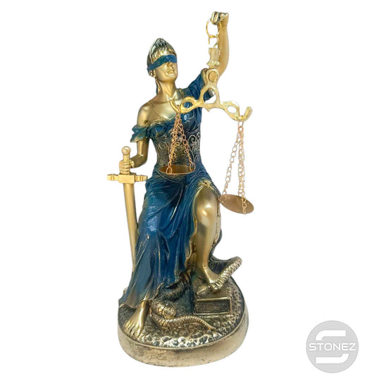 600102172 Figura En Resina Diosa De La Justicia Sentada 27 Cms Apox Color Azul