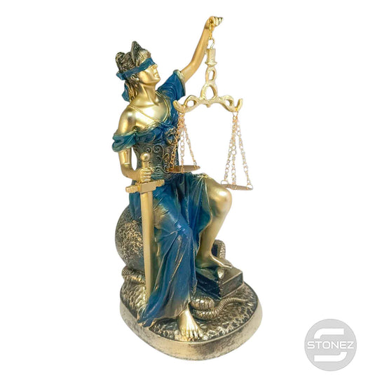 600102172 Figura En Resina Diosa De La Justicia Sentada 27 Cms Apox Color Azul