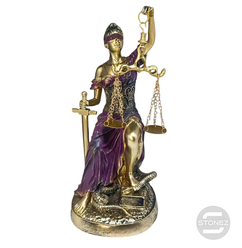 Cargue la imagen en el visor de la galería, 600102172 Figura En Resina Diosa De La Justicia Sentada 27 Cms Apox Color Morado
