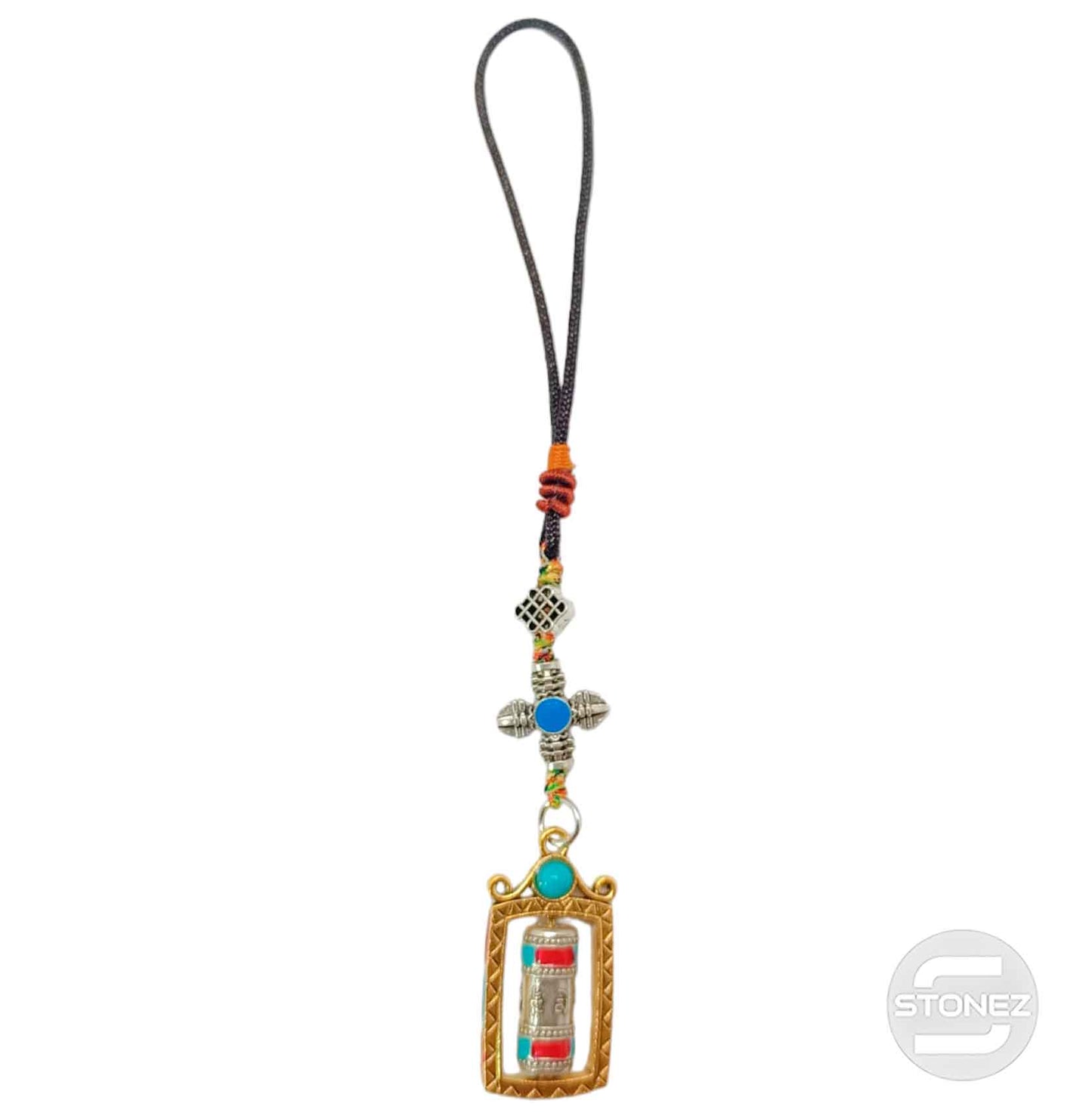 600102179-08 Colgante Budista Dorje Y Rueda De Oración 20 Cms Aprox