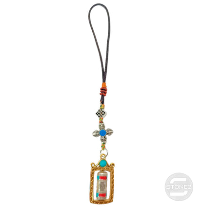 600102179-08 Colgante Budista Dorje Y Rueda De Oración 20 Cms Aprox