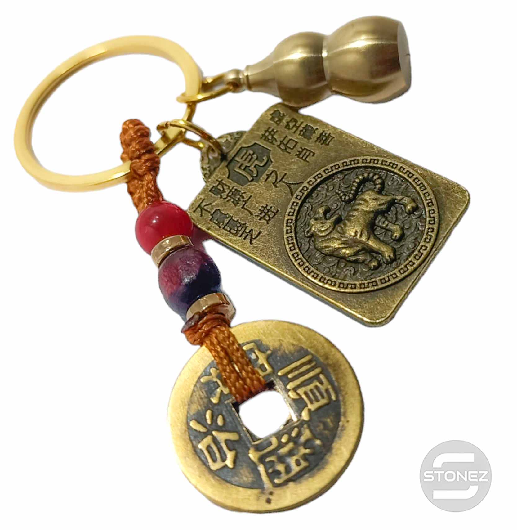 600102191-03 Llavero Metal Doble Cara Con Horóscopo Chino Tigre, Moneda China Y Wu Lou