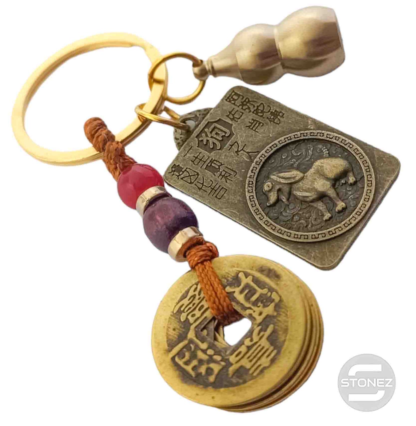 600102191-11 Llavero Metal Doble Cara Horóscopo Chino Perro, Moneda China Y Wu Lou