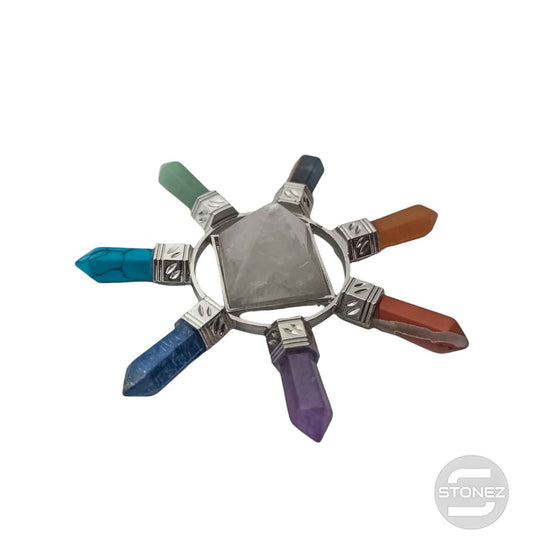 600102194-01 Generador De Energía 7 Chakras Y Pirámide Central Cuarzo Blanco 8 Cms Aprox