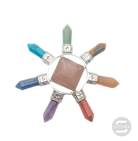 600102194-02 Generador De Energía 7 Chakras Y Pirámide Central Cuarzo Rosa 8 Cms Aprox