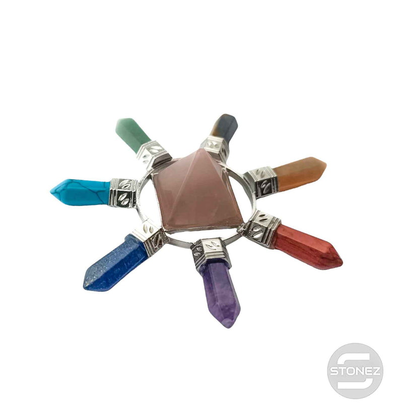 Carregue a imagem no visualizador da galeria, 600102194-02 Generador De Energía 7 Chakras Y Pirámide Central Cuarzo Rosa 8 Cms Aprox
