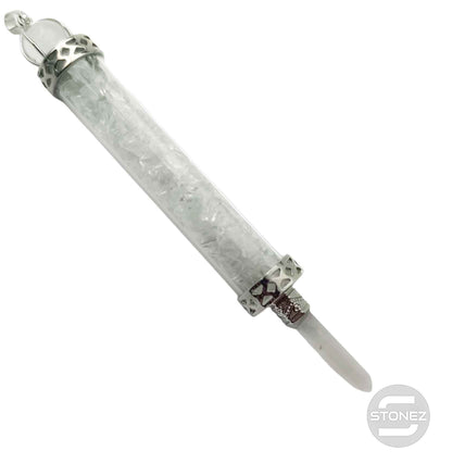 600102196-01 Varita De Poder De Cristal Con Minerales Chips De Cuarzo Blanco 13 Cms Aprox