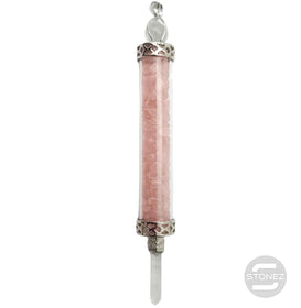 600102196-02 Varita De Poder De Cristal Con Minerales Chips De Cuarzo Rosa 13 Cms Aprox