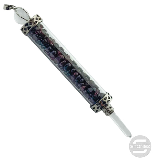 600102196-45 Varita De Poder De Cristal Con Minerales Chips De Granate 13 Cms Aprox