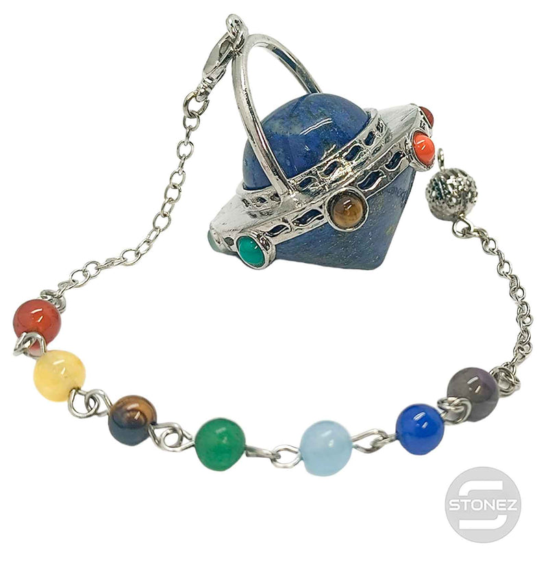 Cargue la imagen en el visor de la galería, 600102214-13 Péndulo En Forma De Ovni Mineral Lapis Lázuli Y Piedras 7 Chakras 4 Cms Aprox
