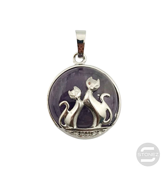 600102240 Colgante Pareja De Gatos En Metal Con Piedra Amatista 2,5 Cms Aprox