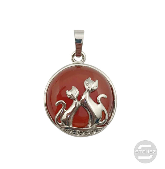 600102240 Colgante Pareja De Gatos En Metal Con Piedra Carneola 2,5 Cms Aprox