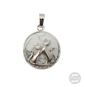 600102240 Colgante Pareja De Gatos En Metal Con Piedra Howlite 2,5 Cms Aprox