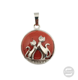 600102240 Colgante Pareja De Gatos En Metal Con Piedra Jaspe Rojo 2,5 Cms Aprox