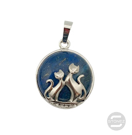 600102240 Colgante Pareja De Gatos En Metal Con Piedra Lapis Lázuli 2,5 Cms Aprox