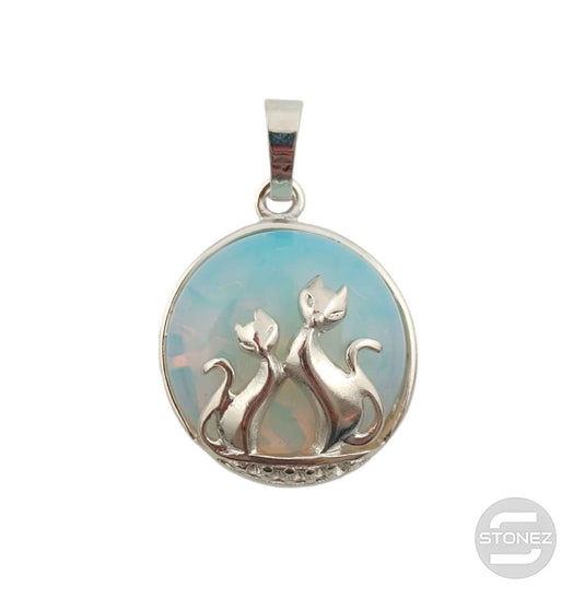 600102240 Colgante Pareja De Gatos En Metal Con Piedra Opalina 2,5 Cms Aprox