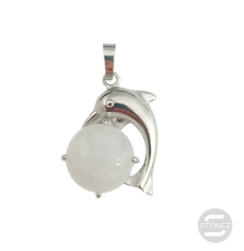 600102242 Colgante Delfín En Metal Con Piedra Cuarzo Blanco 3 Cms Aprox