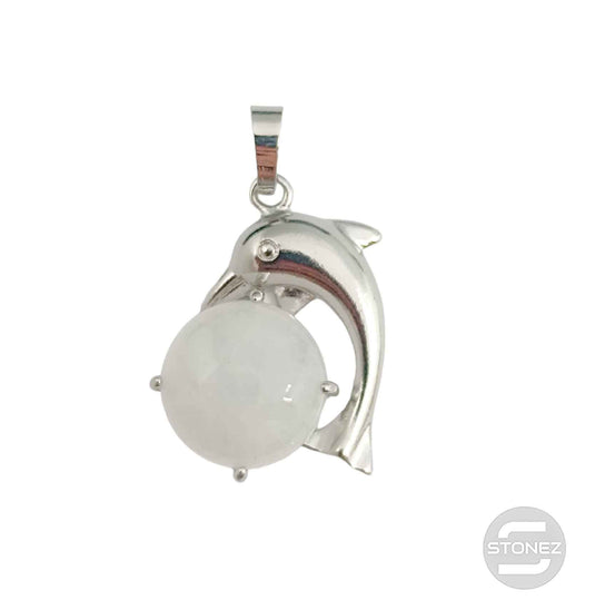 600102242 Colgante Delfín En Metal Con Piedra Cuarzo Blanco 3 Cms Aprox