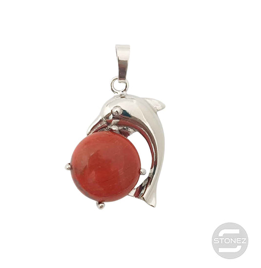 600102242 Colgante Delfín En Metal Con Piedra Jaspe Rojo 3 Cms Aprox