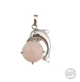 600102242 Colgante Delfín En Metal Con Piedra Cuarzo Rosa 3 Cms Aprox