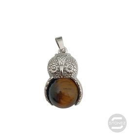 600102243 Colgante Búho En Metal Con Esfera Piedra Ojo De Tigre 2,5 Cms Aprox