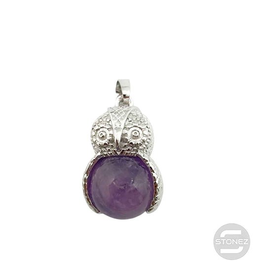 600102243 Colgante Búho En Metal Con Esfera Piedra Amatista 2,5 Cms Aprox