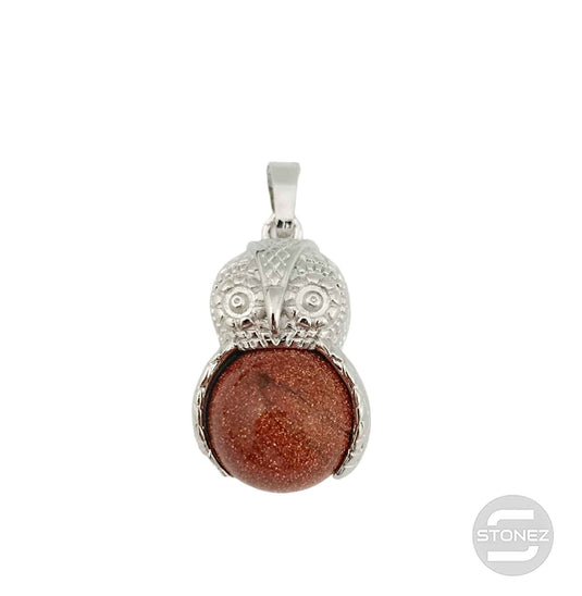 600102243 Colgante Búho En Metal Con Esfera Piedra Venturina Dorada 2,5 Cms Aprox