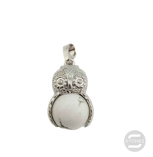 600102243 Colgante Búho En Metal Con Esfera Piedra Howlite 2,5 Cms Aprox