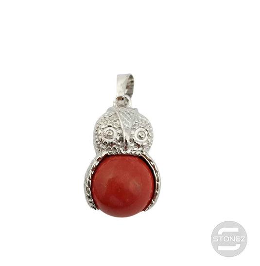 600102243 Colgante Búho En Metal Con Esfera Piedra Jaspe Rojo 2,5 Cms Aprox