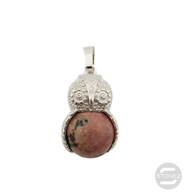 600102243 Colgante Búho En Metal Con Esfera Piedra Rodonita 2,5 Cms Aprox