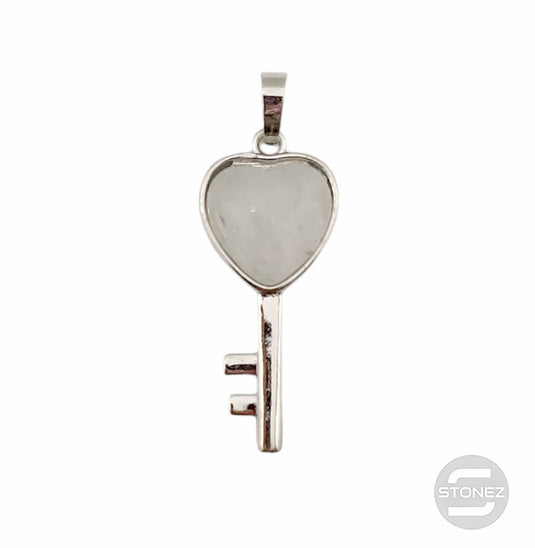 600102245 Colgante Llave De La Felicidad En Metal Con Piedra Cuarzo Blanco 4 Cms Aprox