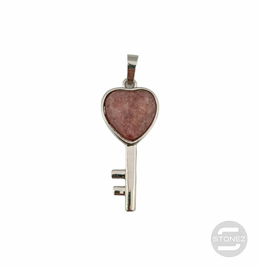 600102245 Colgante Llave De La Felicidad En Metal Con Piedra Piedra Cuarzo Fresa 4 Cms Aprox