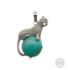 600102246 Colgante Leopardo En Metal Con Piedra Piedra Turquesa 4,5 Cms Aprox