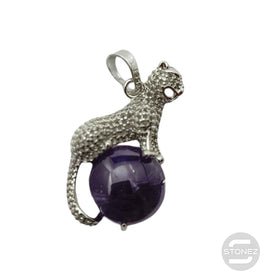 600102246 Colgante Leopardo En Metal Con Piedra Piedra Amatista 4,5 Cms Aprox