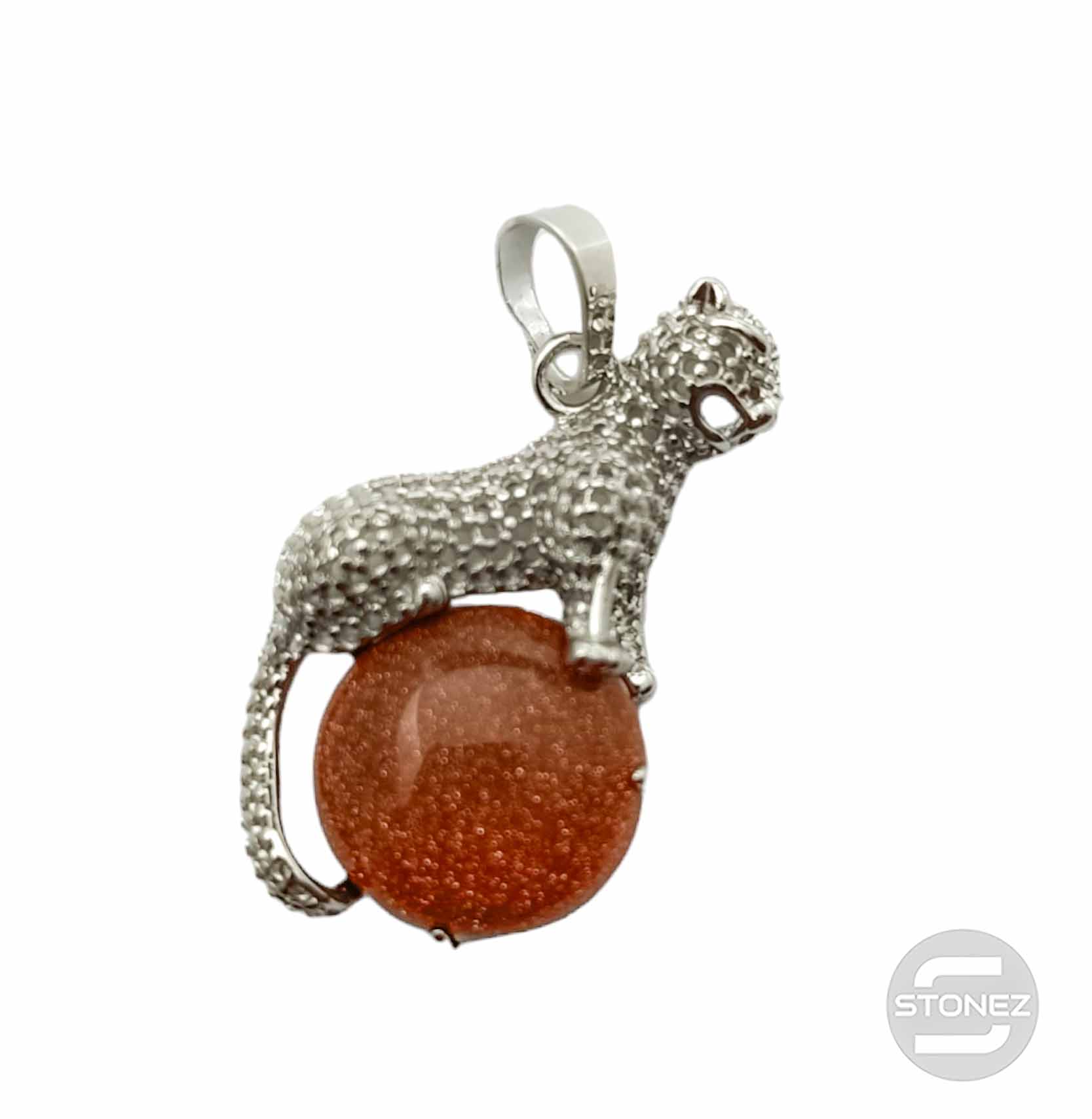 600102246 Colgante Leopardo En Metal Con Piedra Piedra Aventurina Dorada 4,5 Cms Aprox