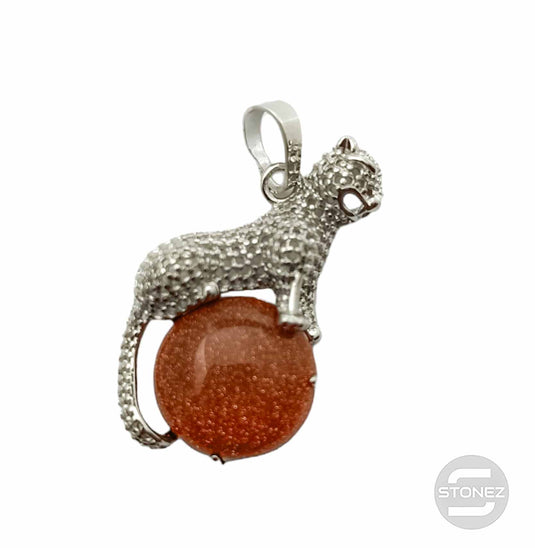 600102246 Colgante Leopardo En Metal Con Piedra Piedra Aventurina Dorada 4,5 Cms Aprox