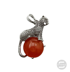 600102246 Colgante Leopardo En Metal Con Piedra Piedra Carneola 4,5 Cms Aprox