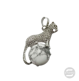 600102246 Colgante Leopardo En Metal Con Piedra Piedra Howlite 4,5 Cms Aprox