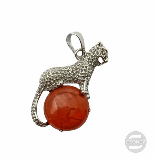 600102246 Colgante Leopardo En Metal Con Piedra Piedra Jaspe Rojo 4,5 Cms Aprox