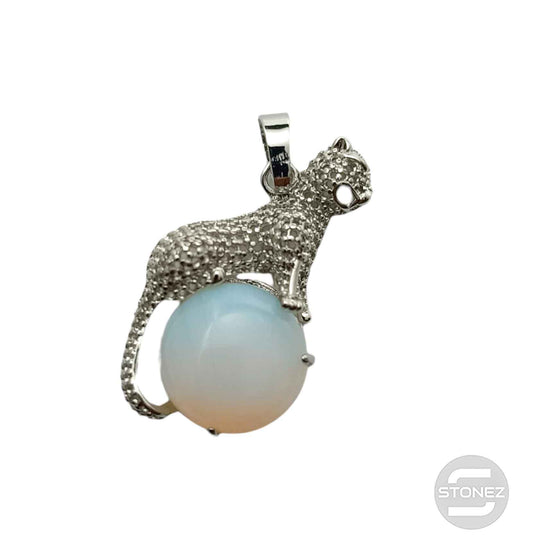 600102246 Colgante Leopardo En Metal Con Piedra Piedra Opalina 4,5 Cms Aprox