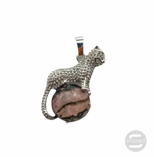 600102246 Colgante Leopardo En Metal Con Piedra Piedra Rodonita 4,5 Cms Aprox