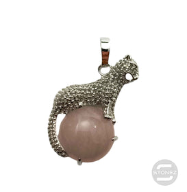 600102246 Colgante Leopardo En Metal Con Piedra Piedra Cuarzo Rosa 4,5 Cms Aprox