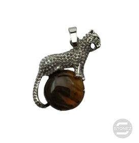 600102246 Colgante Leopardo En Metal Con Piedra Piedra Ojo De Tigre 4,5 Cms Aprox