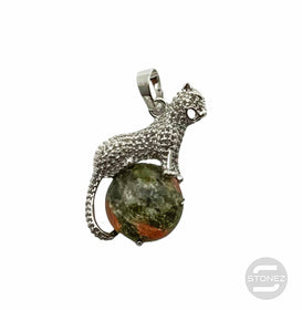 600102246 Colgante Leopardo En Metal Con Piedra Piedra Unakita 4,5 Cms Aprox