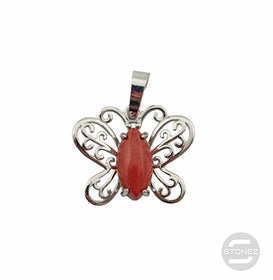 600102247 Colgante Mariposa En Metal Con Piedra Piedra Jaspe Rojo 2 Cms Aprox