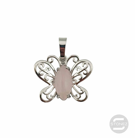 600102247 Colgante Mariposa En Metal Con Piedra Piedra Cuarzo Rosa 2 Cms Aprox