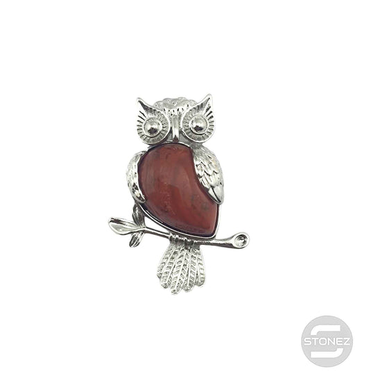 600102248 Colgante Búho En Metal Con Piedra Jaspe Rojo 3,5 Cms Aprox